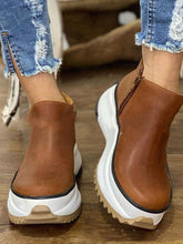 Bottes Ankle Plateforme Femme à Bout Rond et Fermeture Éclair